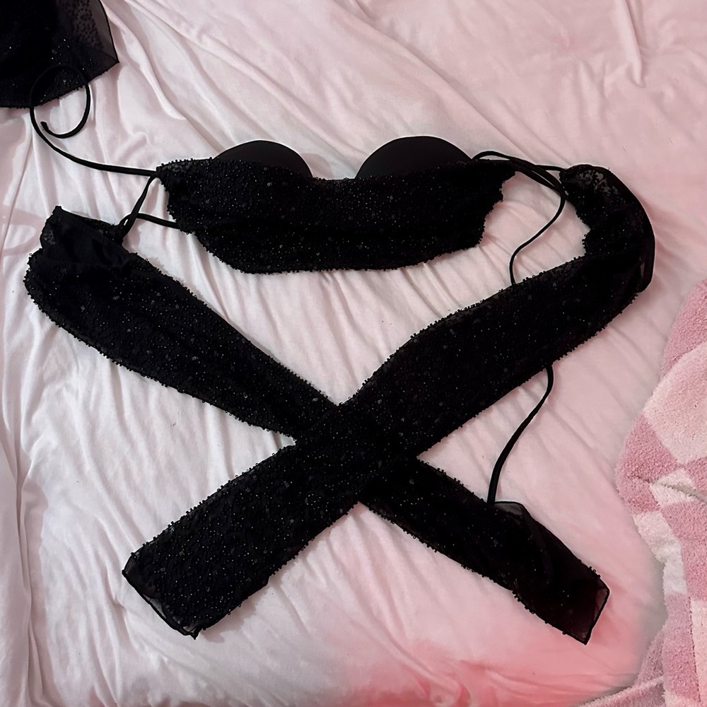 Lucerne Embellished Long Sleeve Crop Top in Black